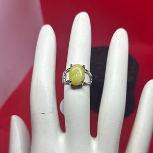 Elegant Silver and Yellow Amber Stone Ring